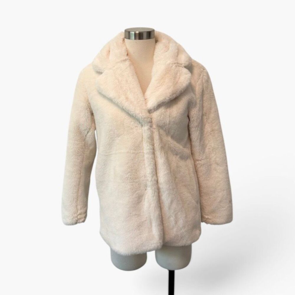 H&M Off White Faux Fur Coat Jacket XS Overcoat Trench Peacoat
